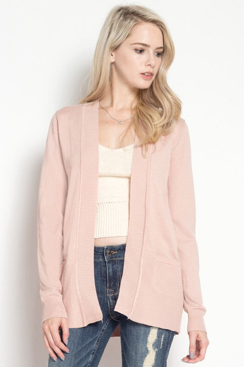 Ribbed Detail Open Cardigan