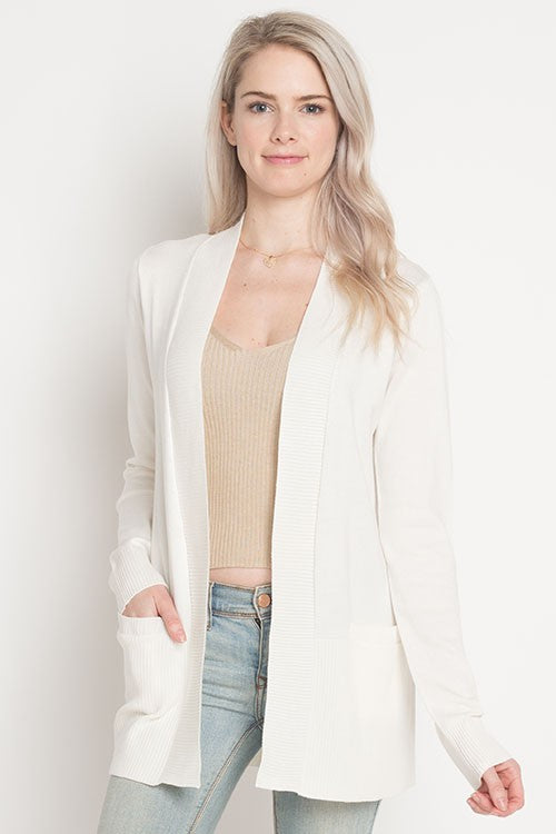 Ribbed Detail Open Cardigan