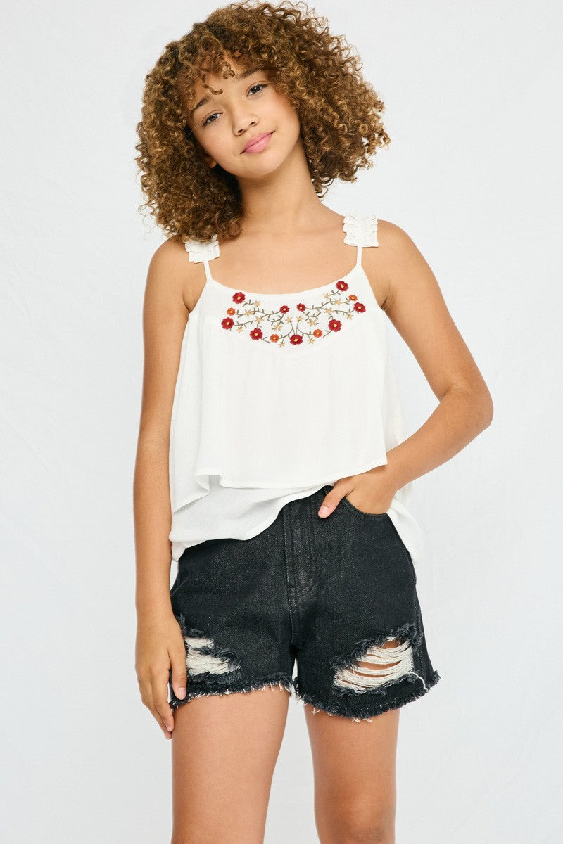 Embroidered Tiered Tank