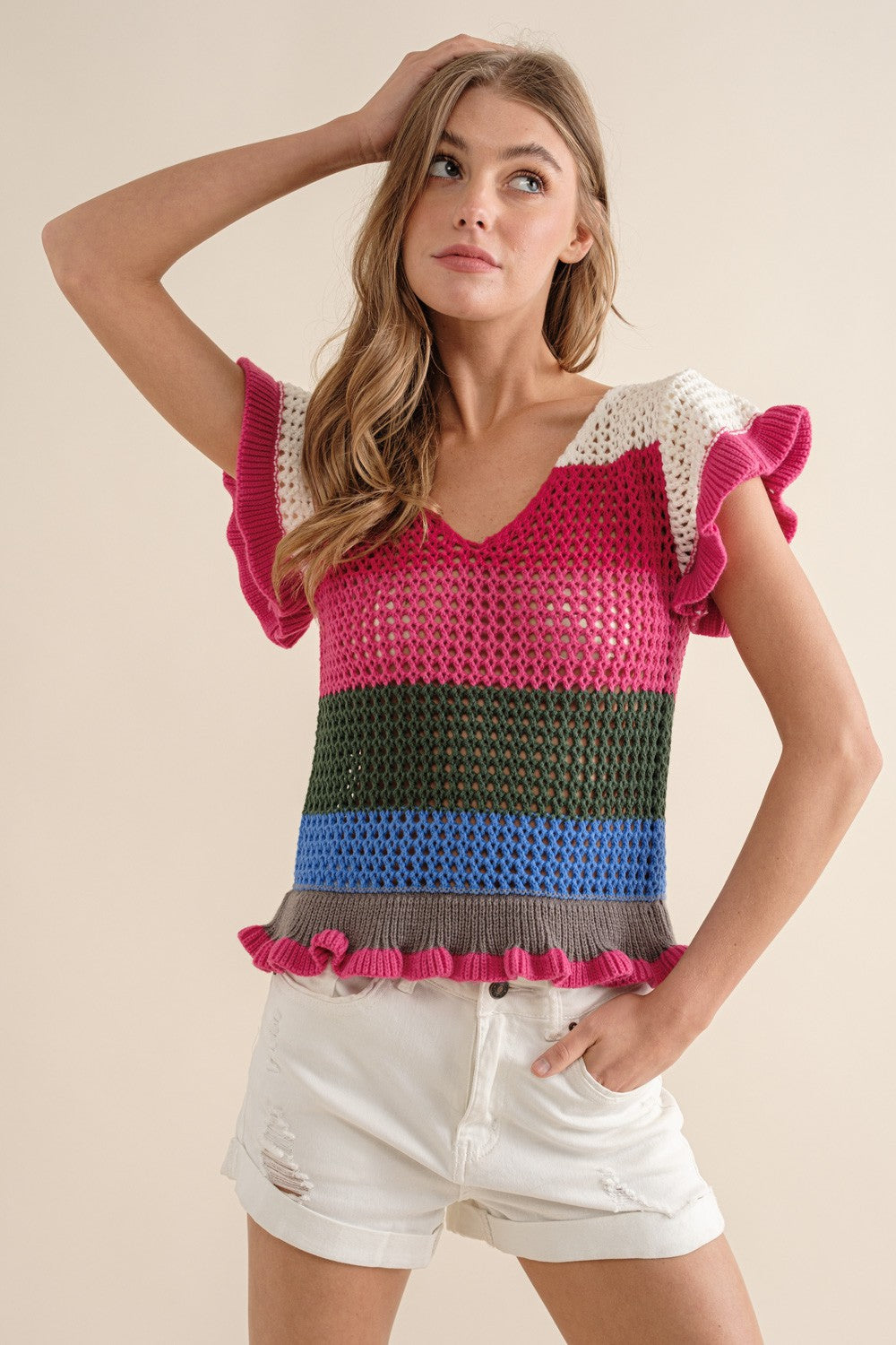 Crochet Ruffle Sweater Top