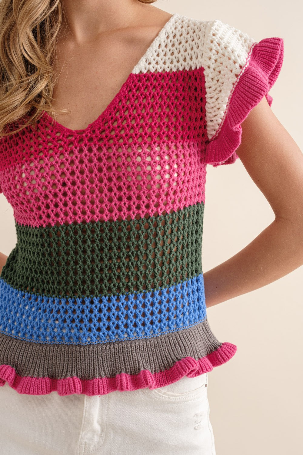 Crochet Ruffle Sweater Top