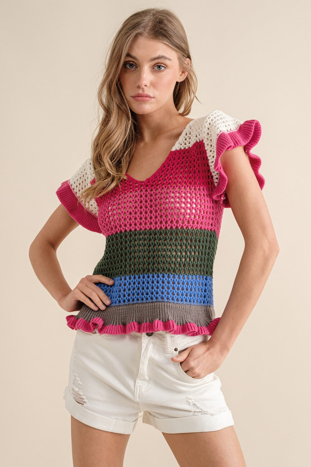 Crochet Ruffle Sweater Top