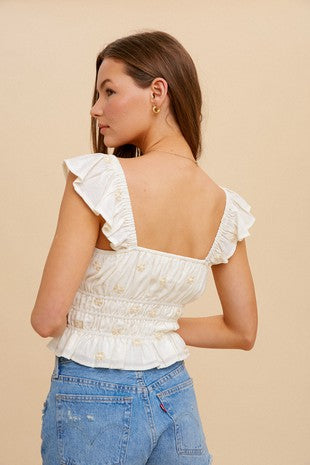 Embroidered Ruffle Tank