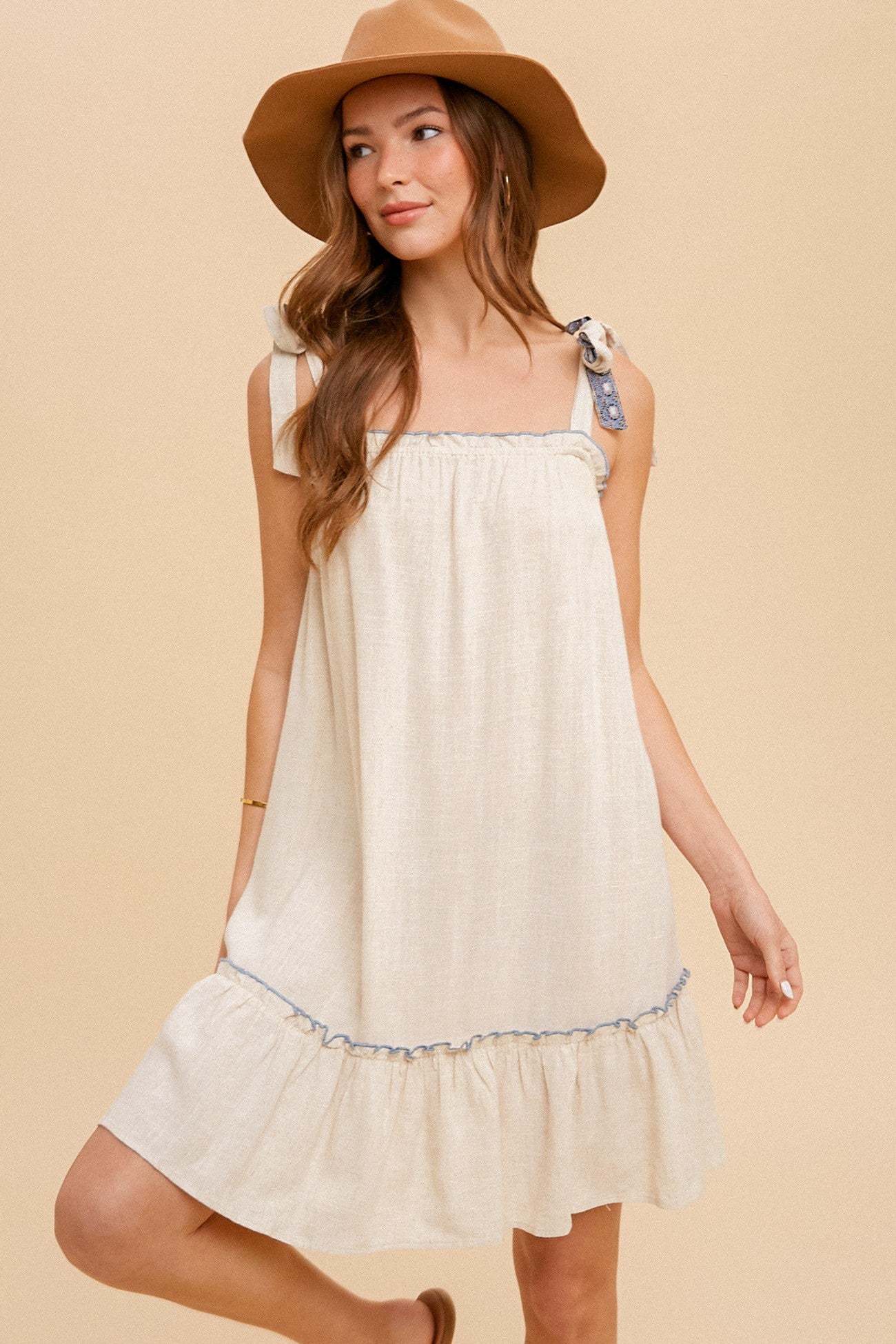 Soft Linen Ruffle Mini Dress