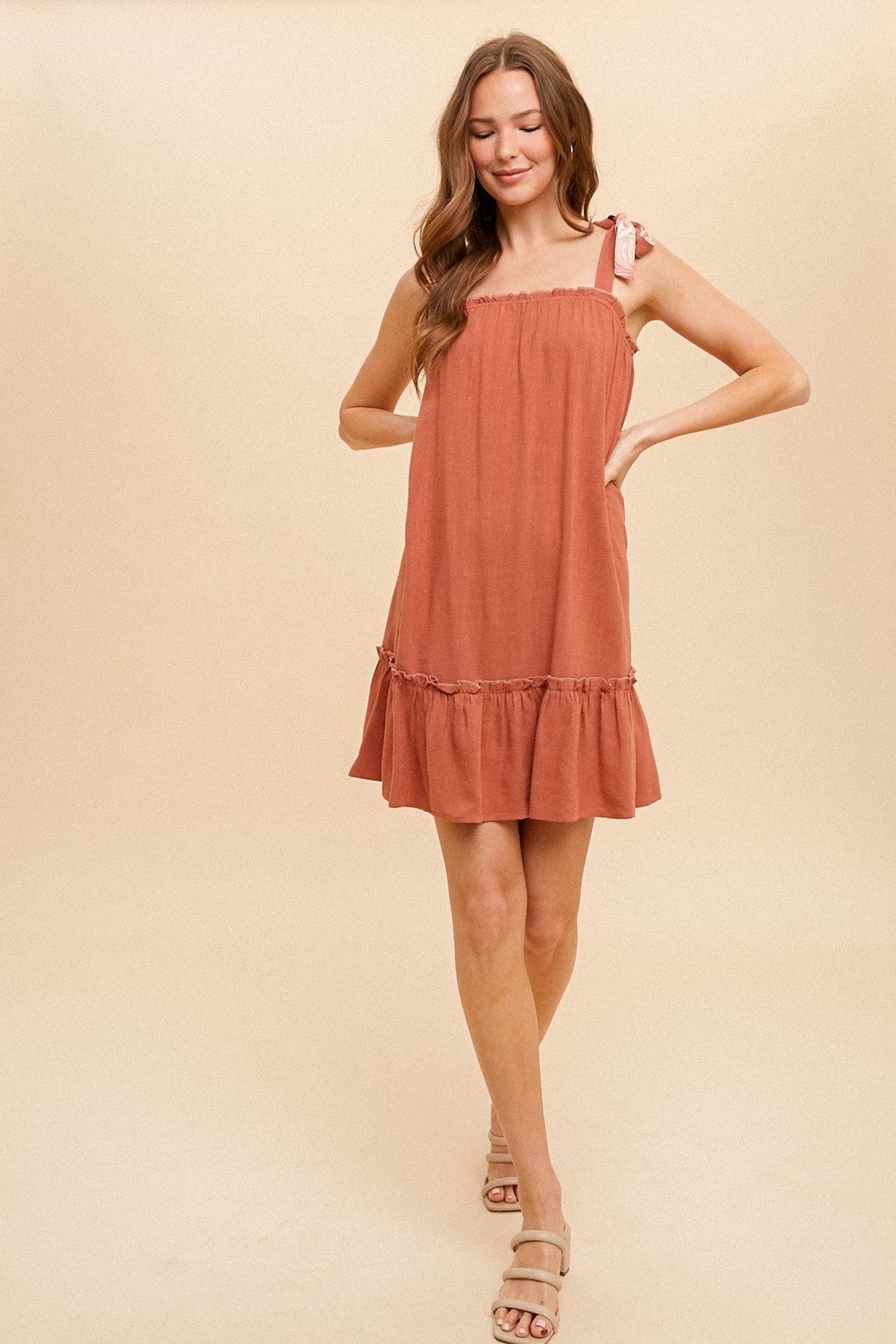 Soft Linen Ruffle Mini Dress