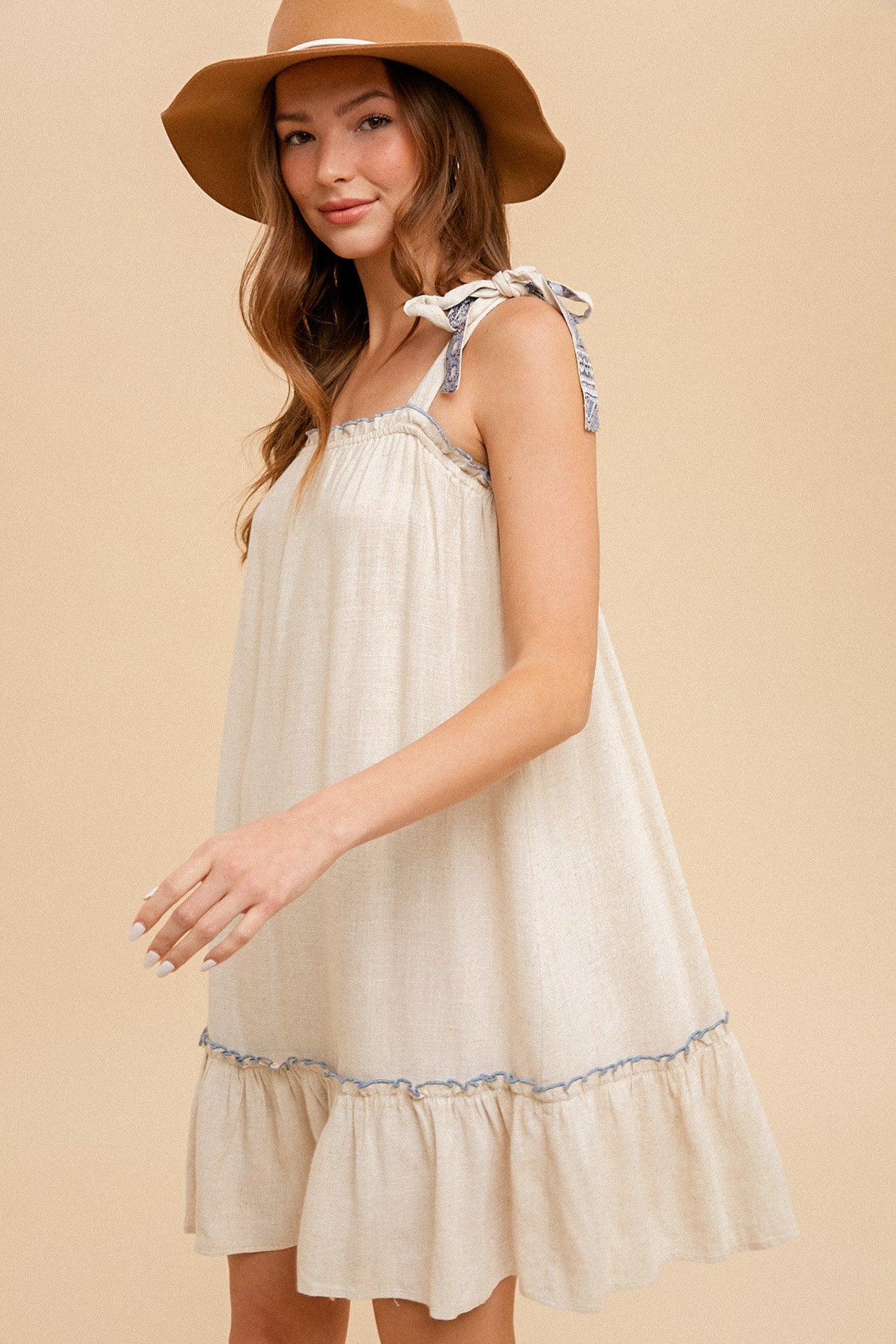 Soft Linen Ruffle Mini Dress