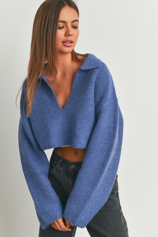 Drop Shoulder Sweater w/ V-Neck