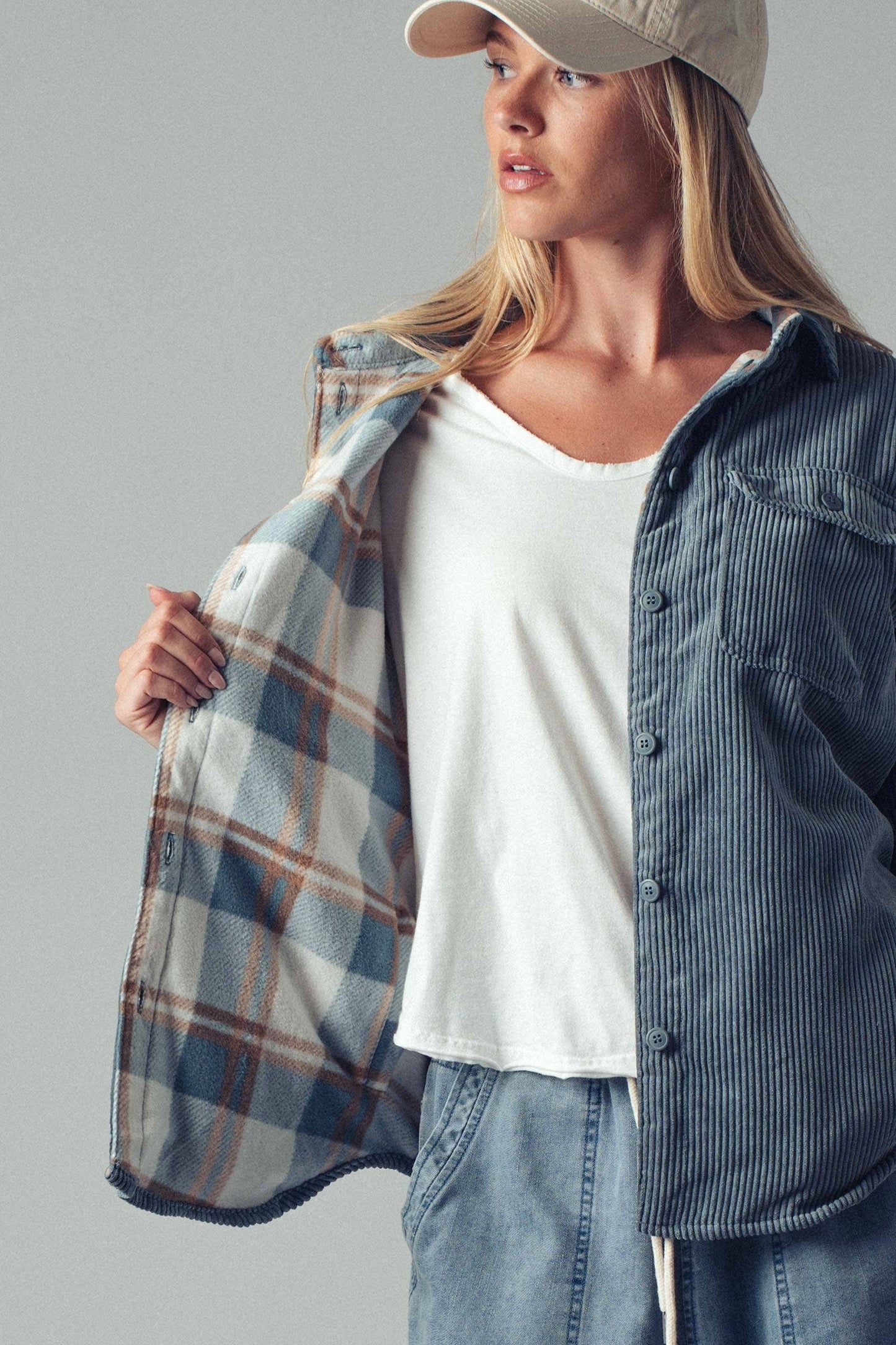 Plaid Lined Corduroy Shacket