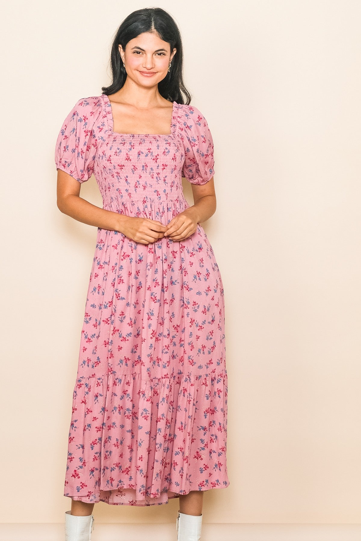 Puff Sleeves Midi Dress