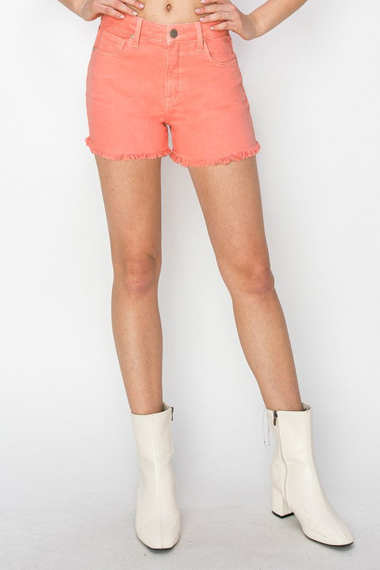 Tummy Control High Rise Fray Hem Shorts