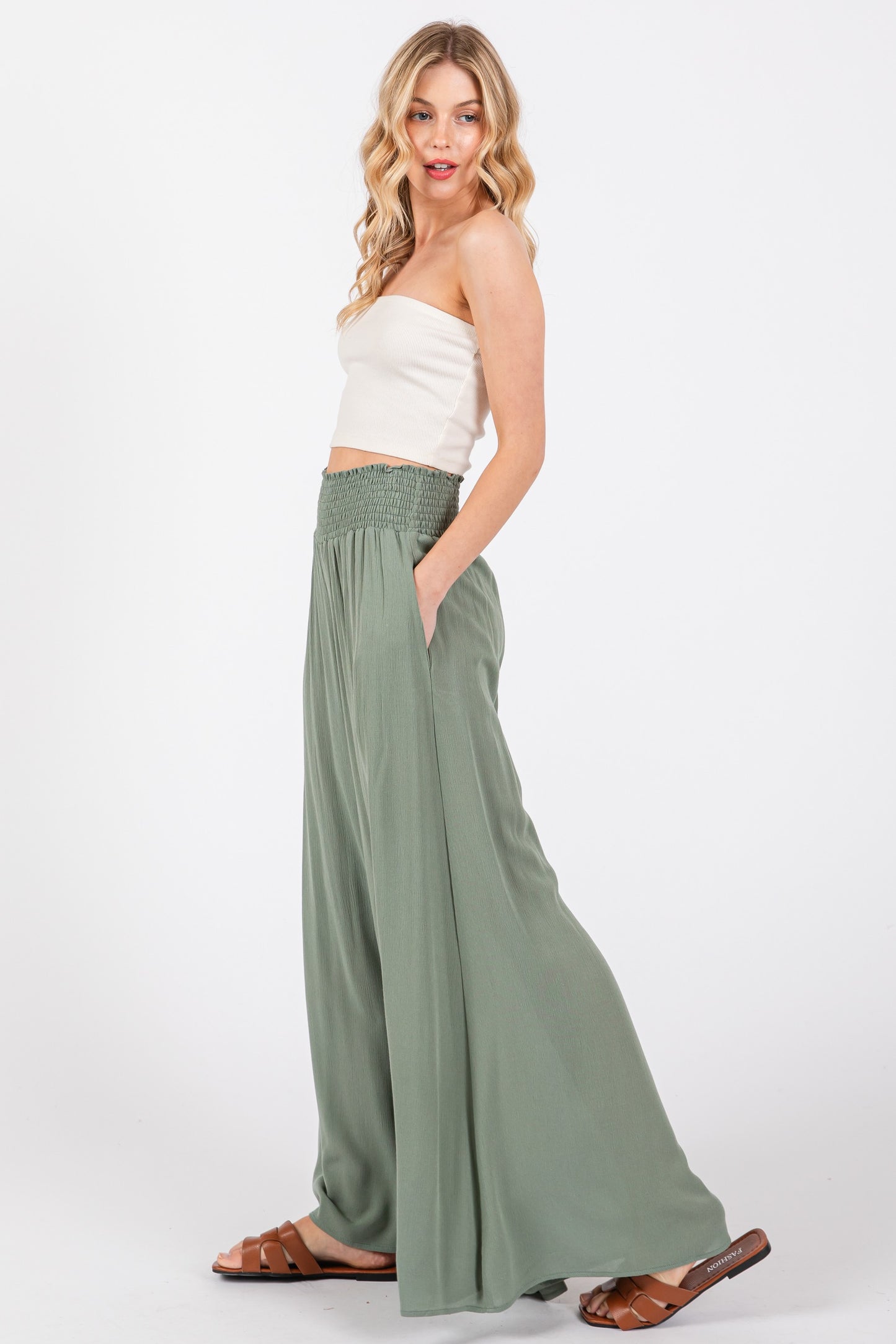 Smocked Wide Leg Pants