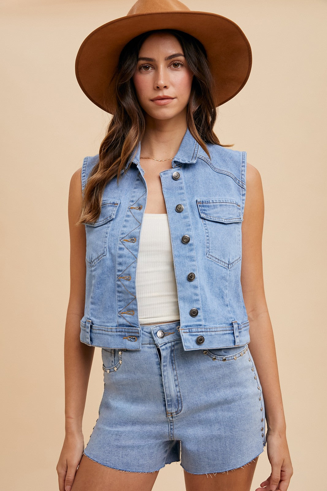 Comfort Stretch Denim Cropped Vest