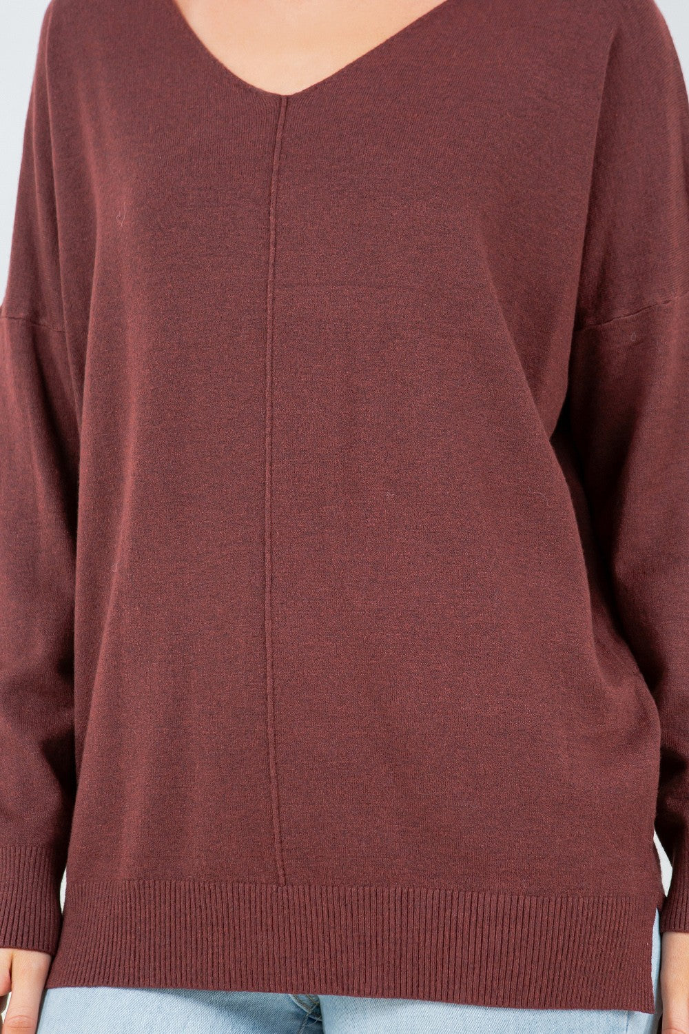 Front Seam V-Neck Sweater