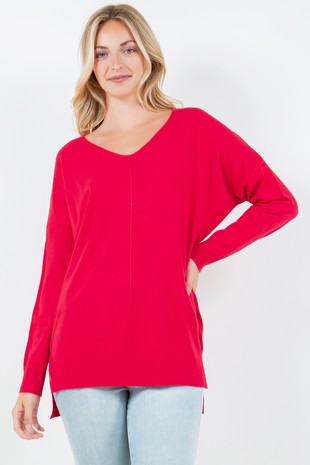 Front Seam V-Neck Sweater