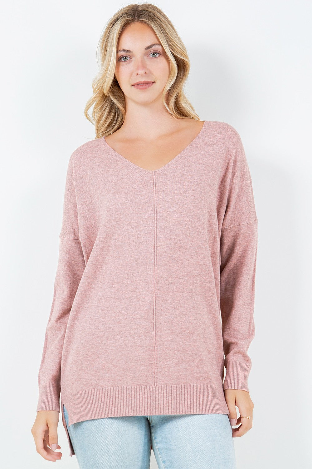 Front Seam V-Neck Sweater