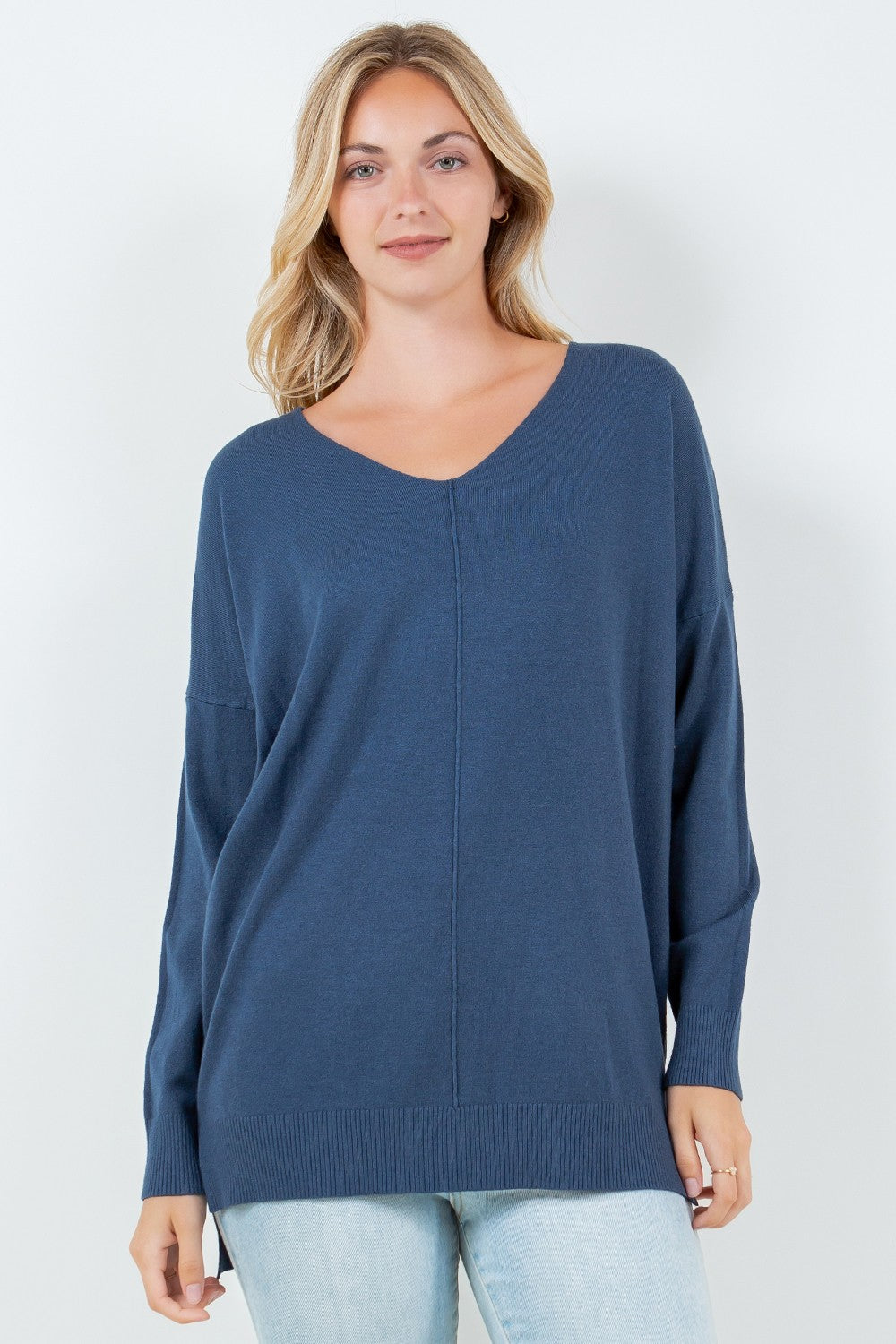 Front Seam V-Neck Sweater