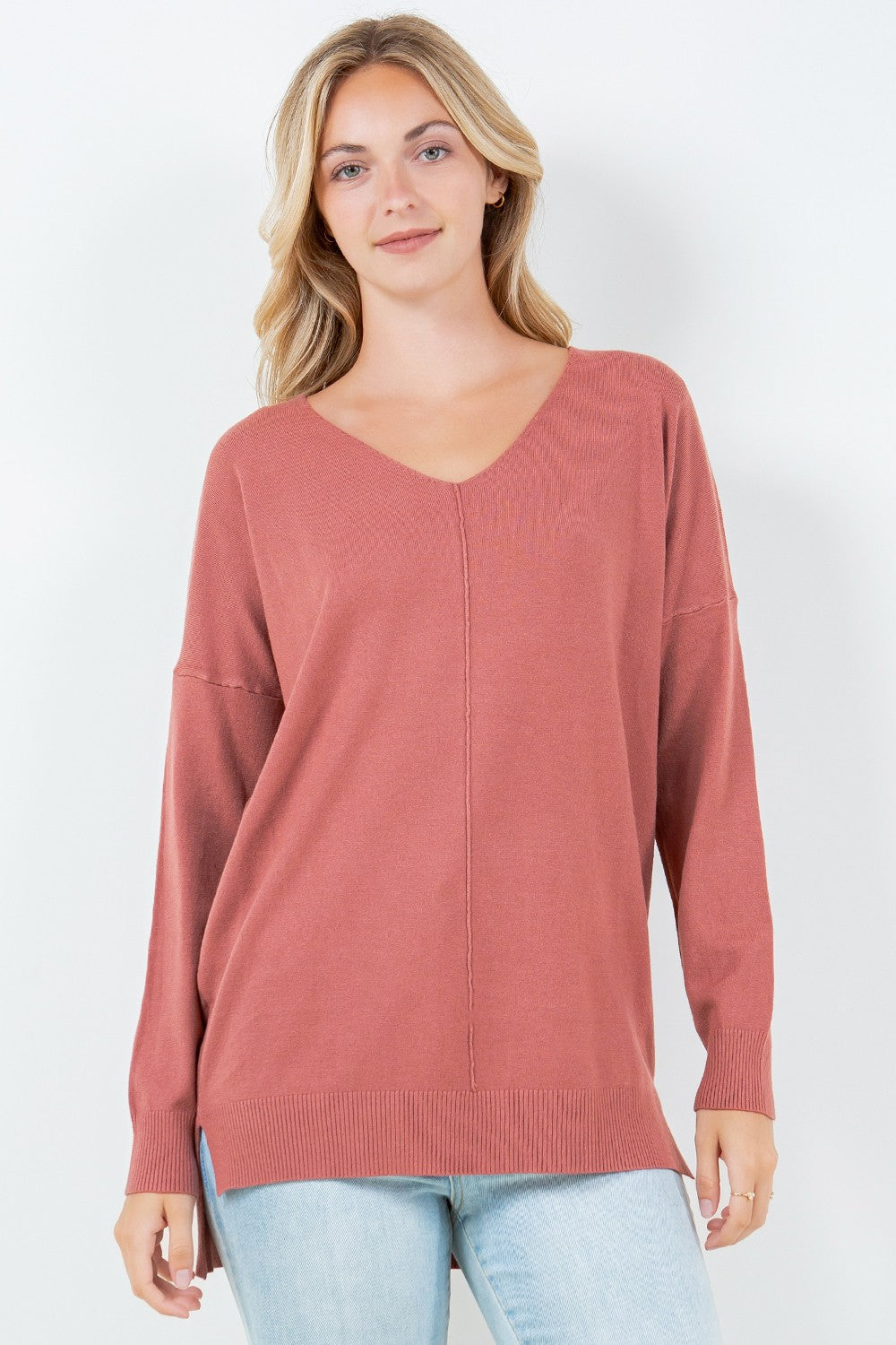 Front Seam V-Neck Sweater