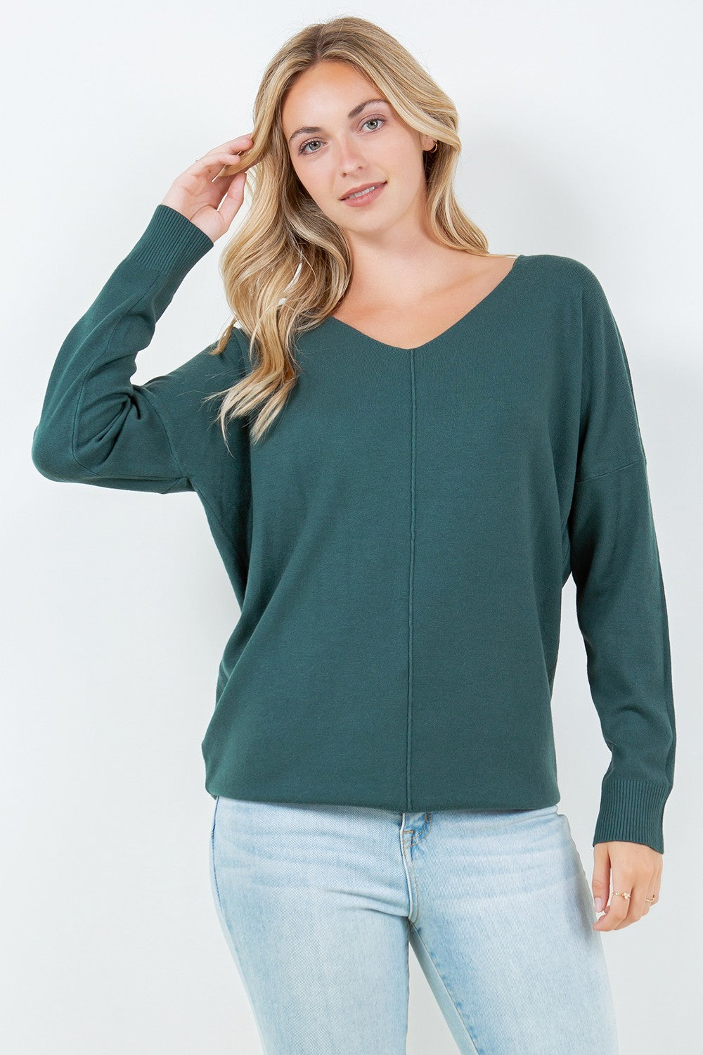 Front Seam V-Neck Sweater