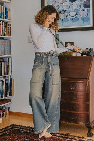 Elastic Tie Baggy Jeans