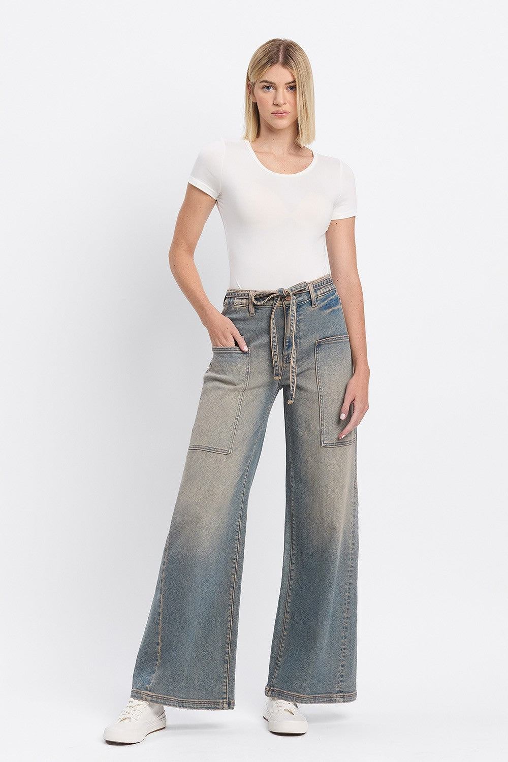 Elastic Tie Baggy Jeans