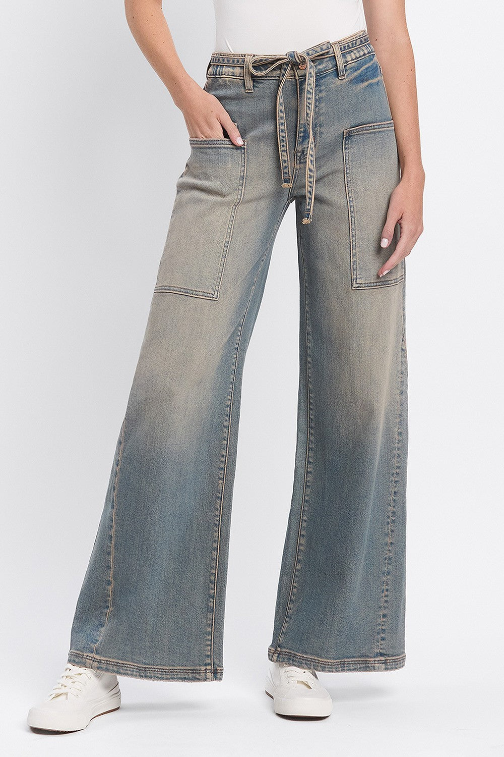 Elastic Tie Baggy Jeans