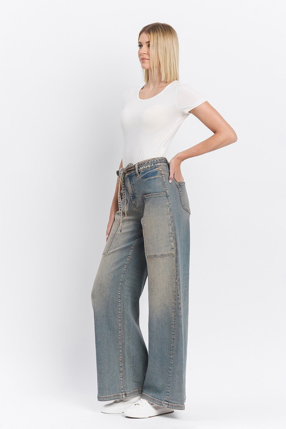 Elastic Tie Baggy Jeans