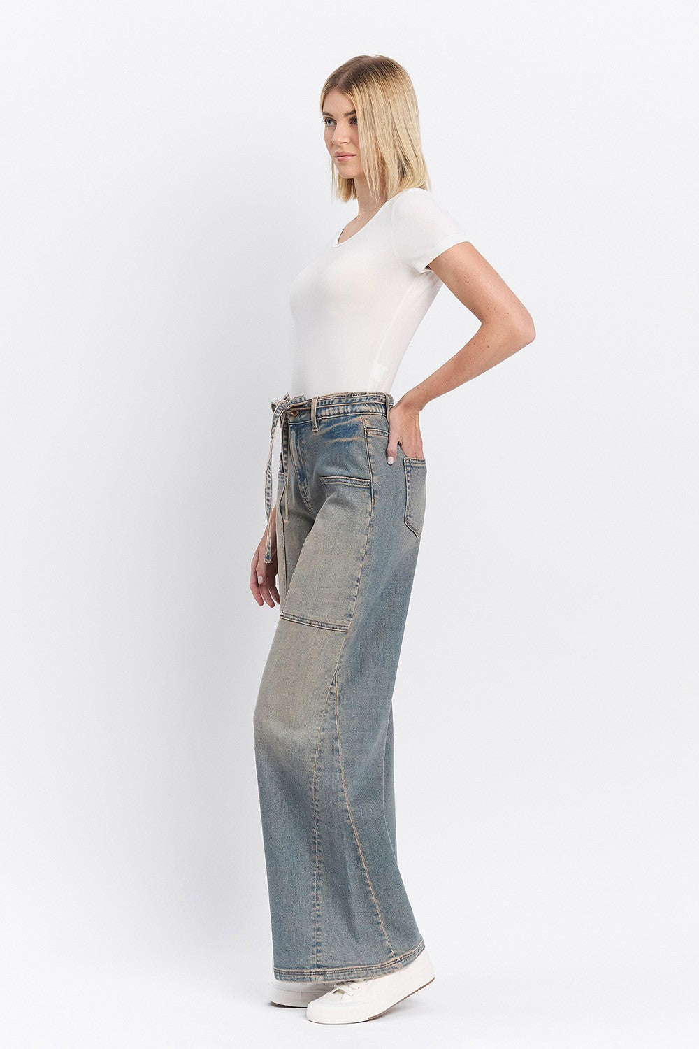 Elastic Tie Baggy Jeans