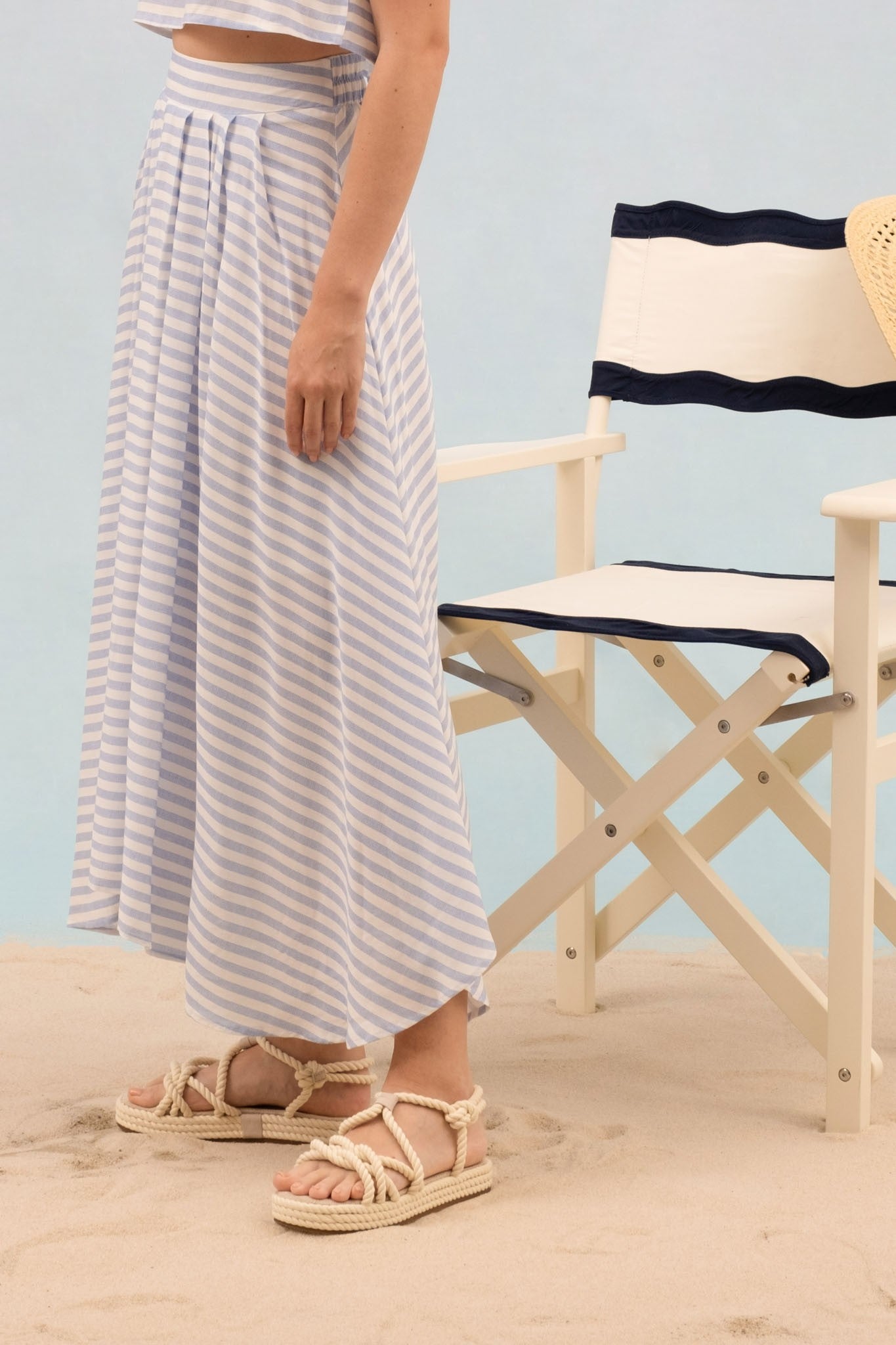 Stripe Pleated Midi Skirt