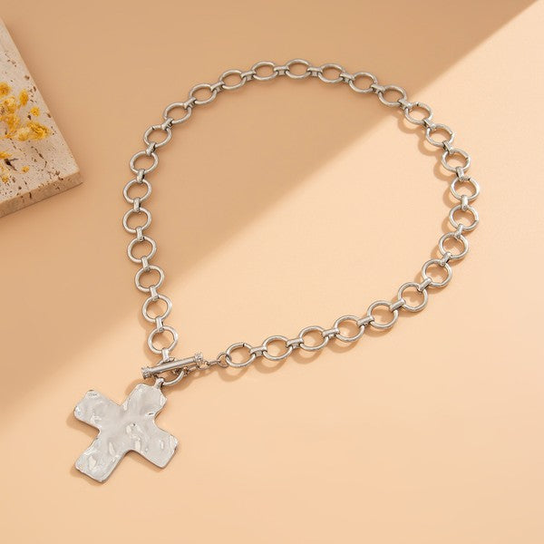 Hammered Cross Necklace
