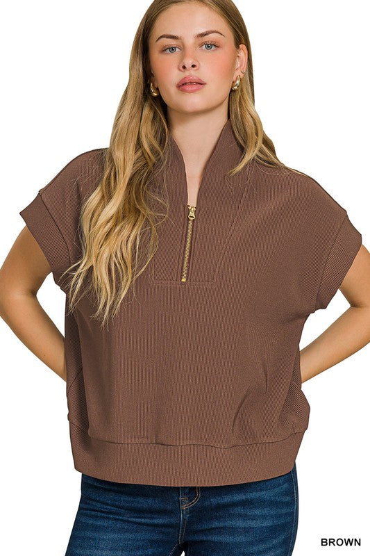 Ribbed High Neck Top