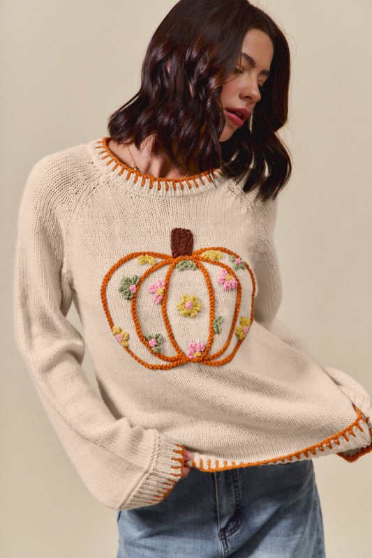 Pumpkin Floral Sweater