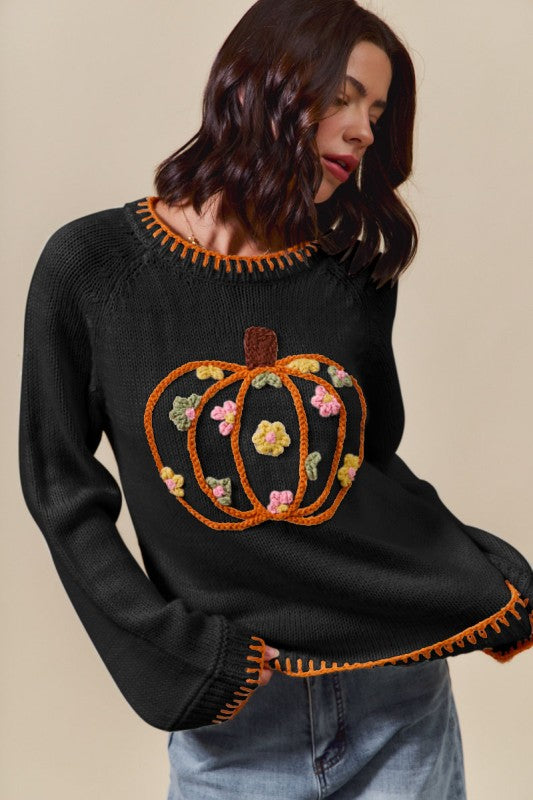 Pumpkin Floral Sweater