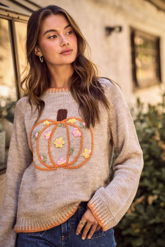 Pumpkin Floral Sweater