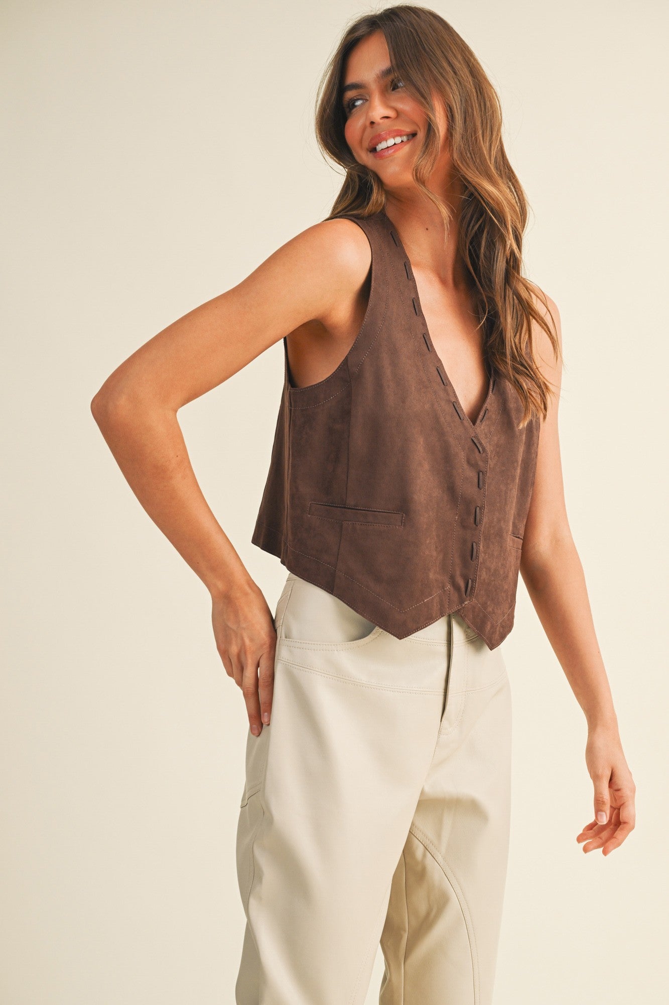 Button Down Suede Vest