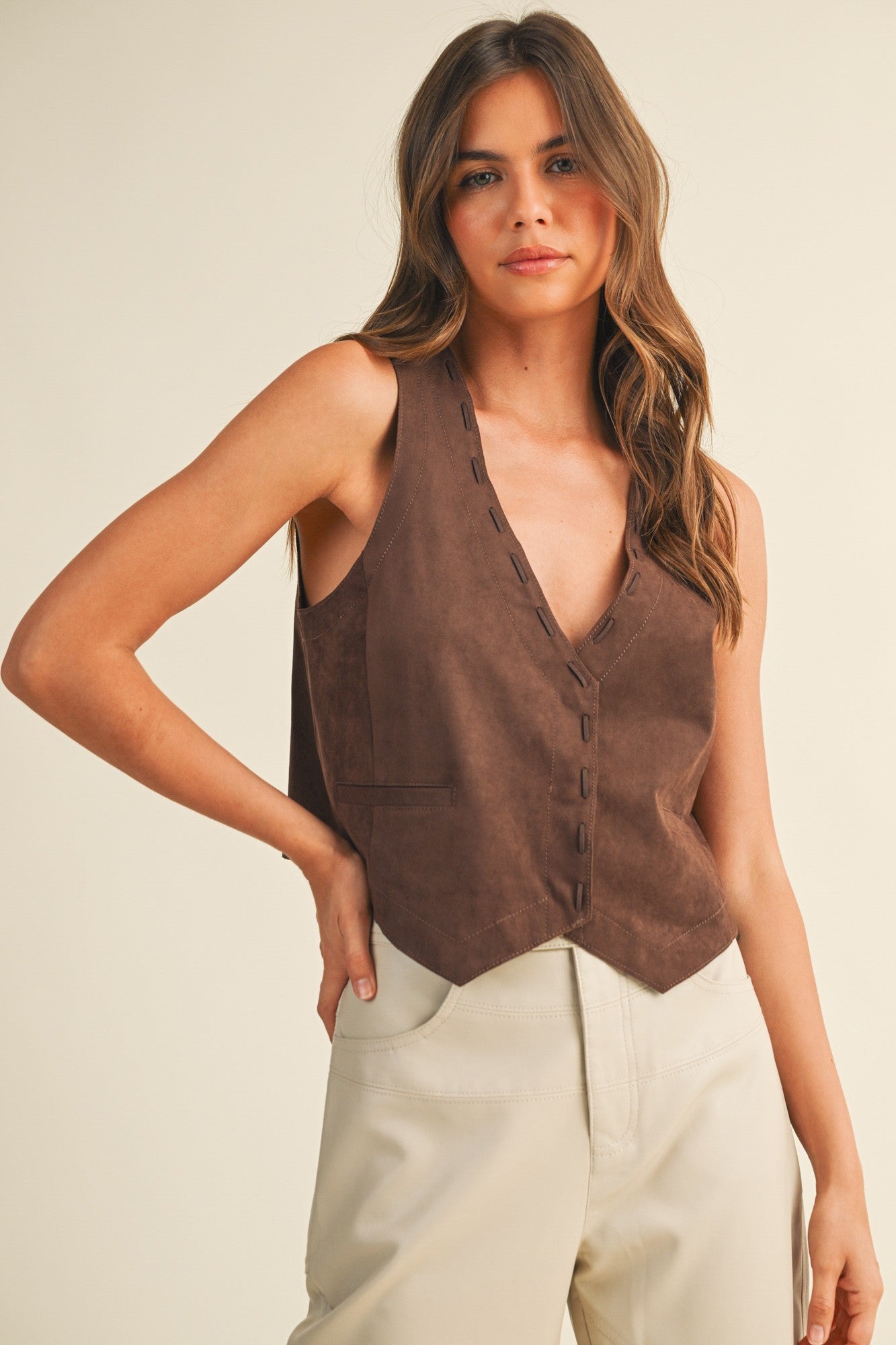 Button Down Suede Vest