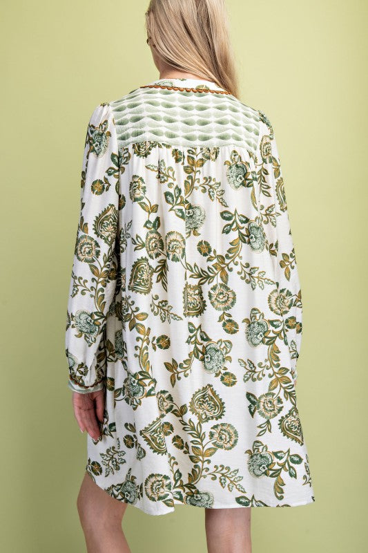 Printed V Neck Dress