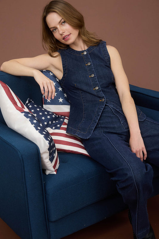 Round Neck Denim Vest