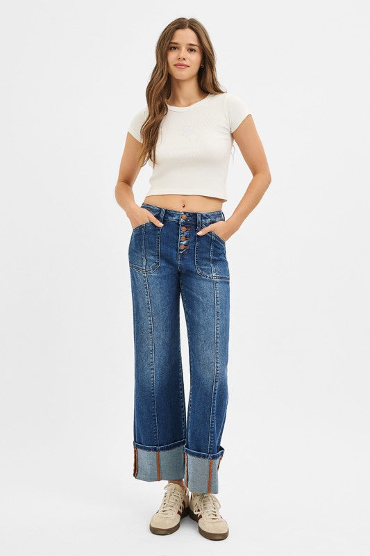 High Rise Cuffed Jeans