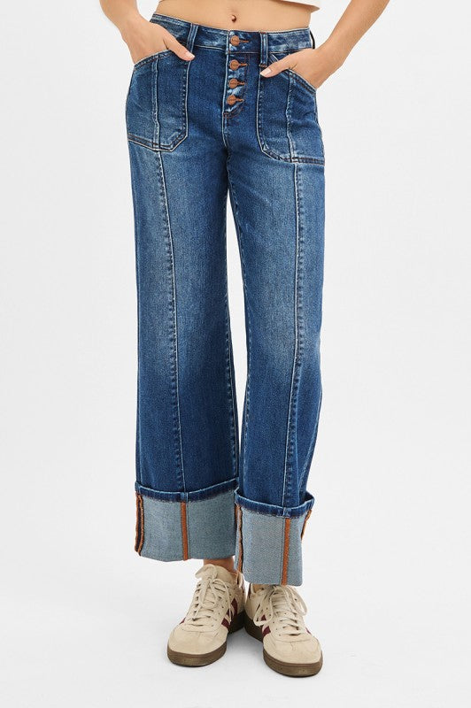 High Rise Cuffed Jeans
