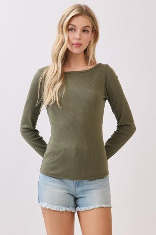 Ribbed Boat Neck Top