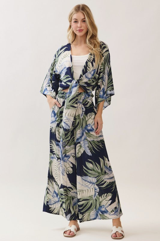 Print Smocked Wide Pants