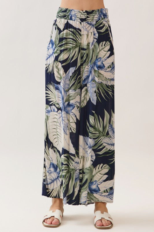 Print Smocked Wide Pants