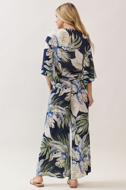 Print Smocked Wide Pants