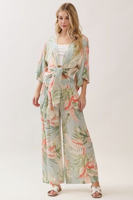 Print Smocked Wide Pants