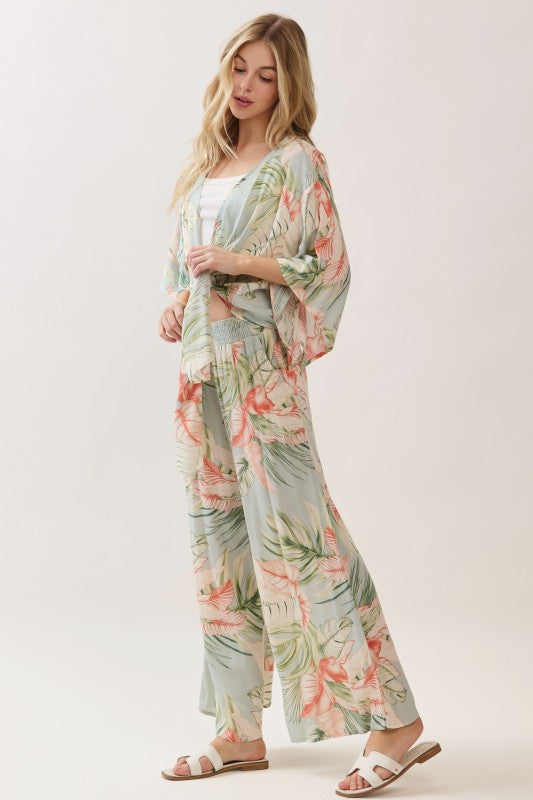 Print Smocked Wide Pants