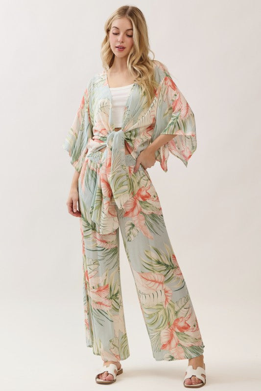 Print Smocked Wide Pants
