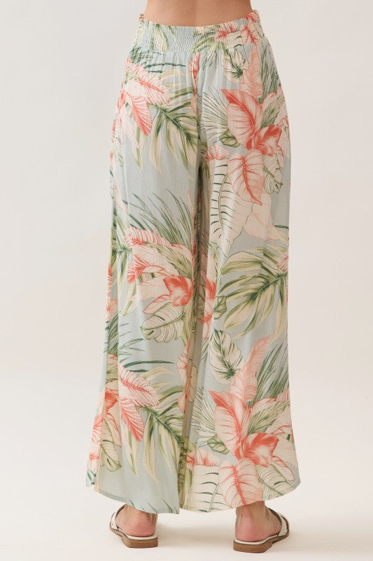 Print Smocked Wide Pants