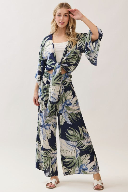 Print Smocked Wide Pants