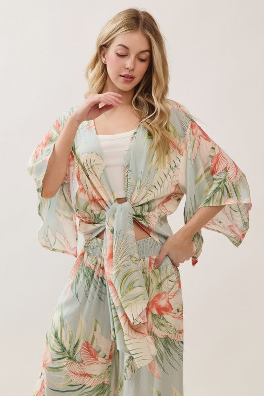 Short Kimono Tie Cardigan