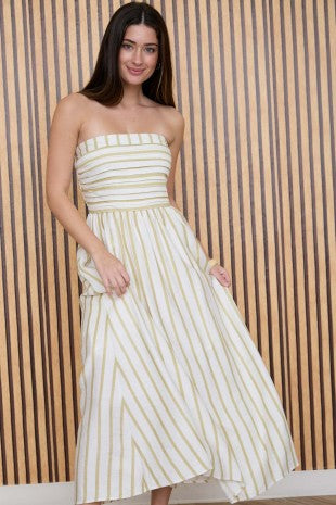 Strapless Linen Midi Dress
